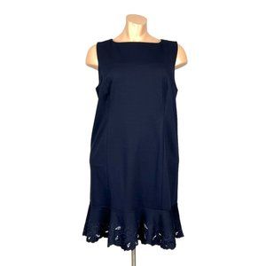 Talbots Womens Plus Blue Ponte Sheath Dress Sleeveless Flounce Hem size 22W